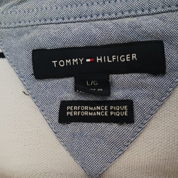 Tommy Hilfiger Performance Pique Classic Blue/Yellow Striped Polo Shirt Size L - Picture 4 of 7